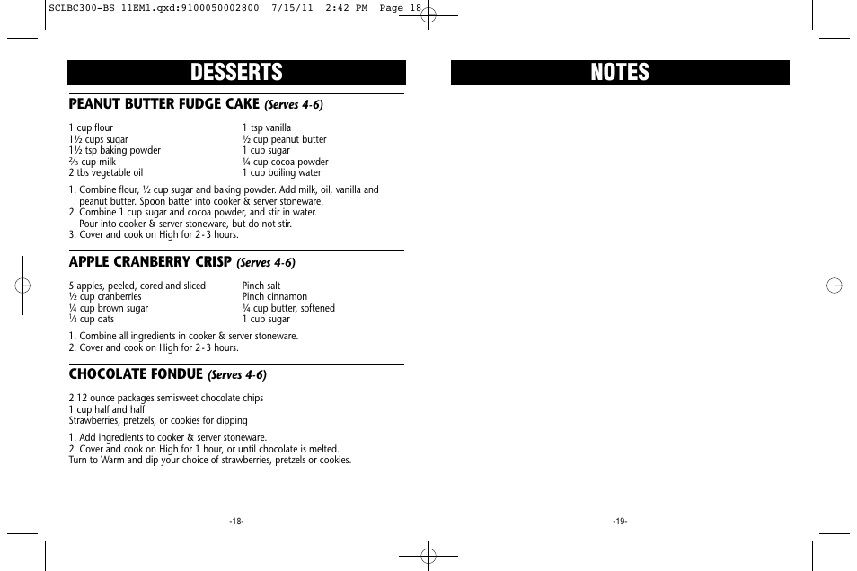 Peanut butter fudge cake, Apple cranberry crisp, Chocolate fondue | Crock-Pot Trio Cook & Serve User Manual | Page 10 / 10
