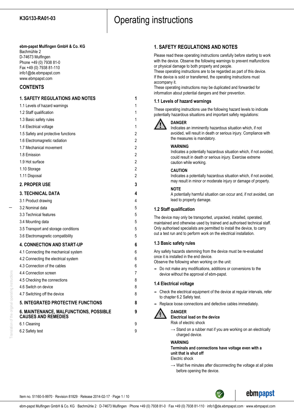 ebm-papst K3G133-RA01-03 User Manual | 10 pages