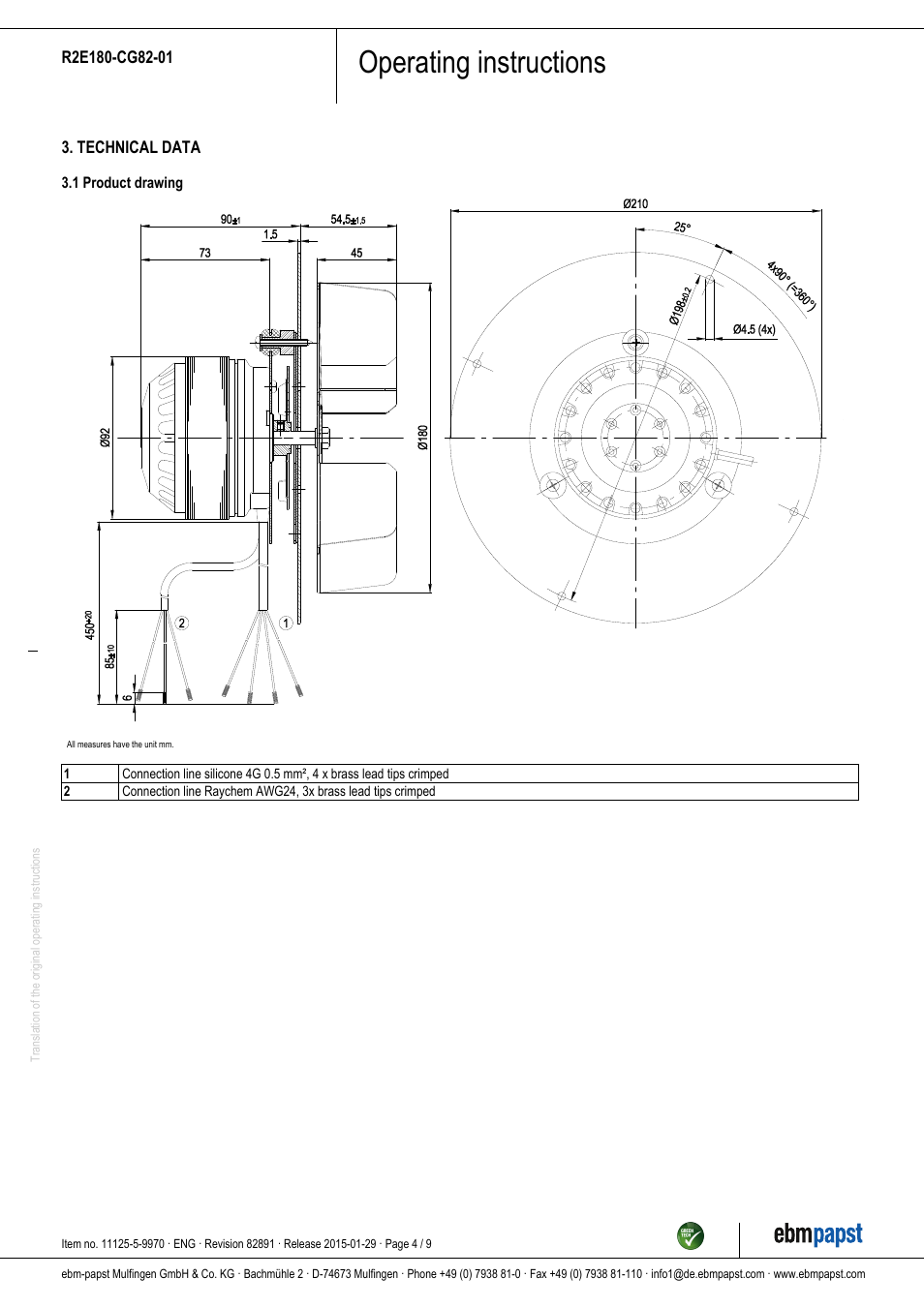 Operating instructions | ebm-papst R2E180-CG82-01 User Manual | Page 4 / 9