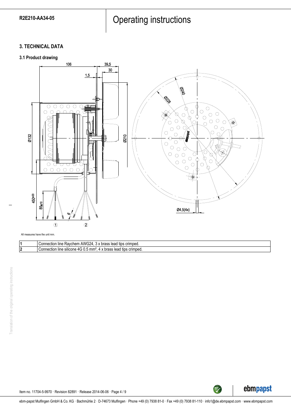 Operating instructions | ebm-papst R2E210-AA34-05 User Manual | Page 4 / 9