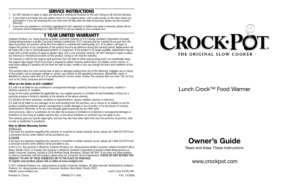 Crock-Pot Lunch Crock User Manual | 4 pages