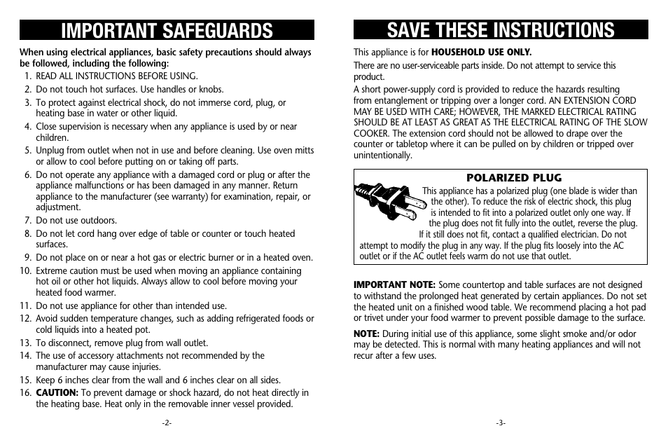 Save these instructions important safeguards | Crock-Pot Lunch Crock User Manual | Page 2 / 4
