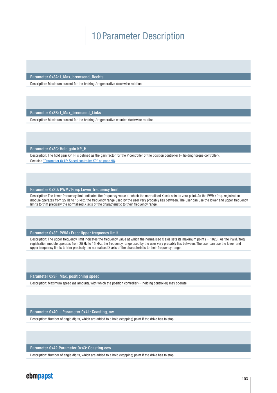 10 parameter description | ebm-papst ECI-63.XX-K4 User Manual | Page 103 / 112