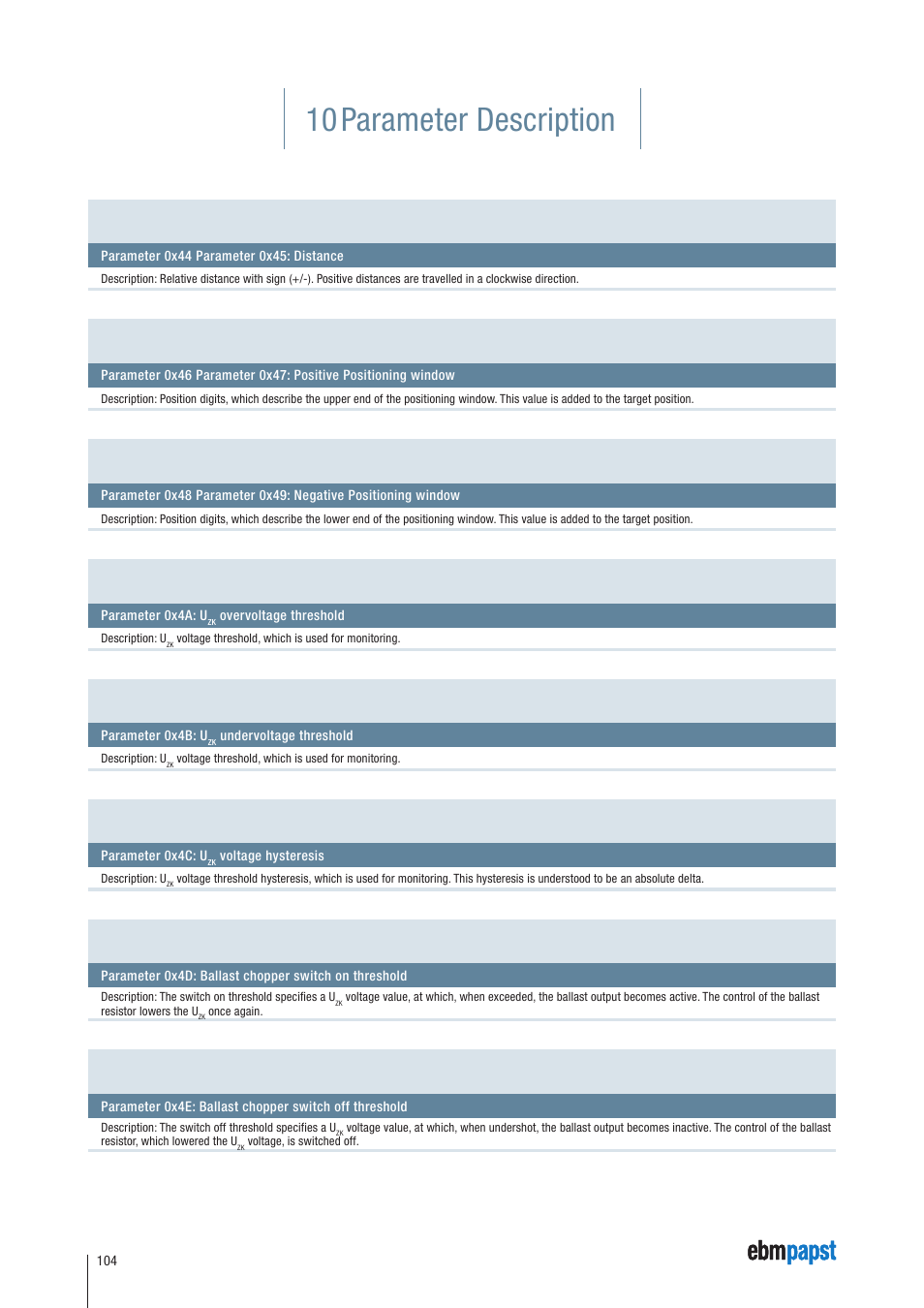 10 parameter description | ebm-papst ECI-63.XX-K4 User Manual | Page 104 / 112