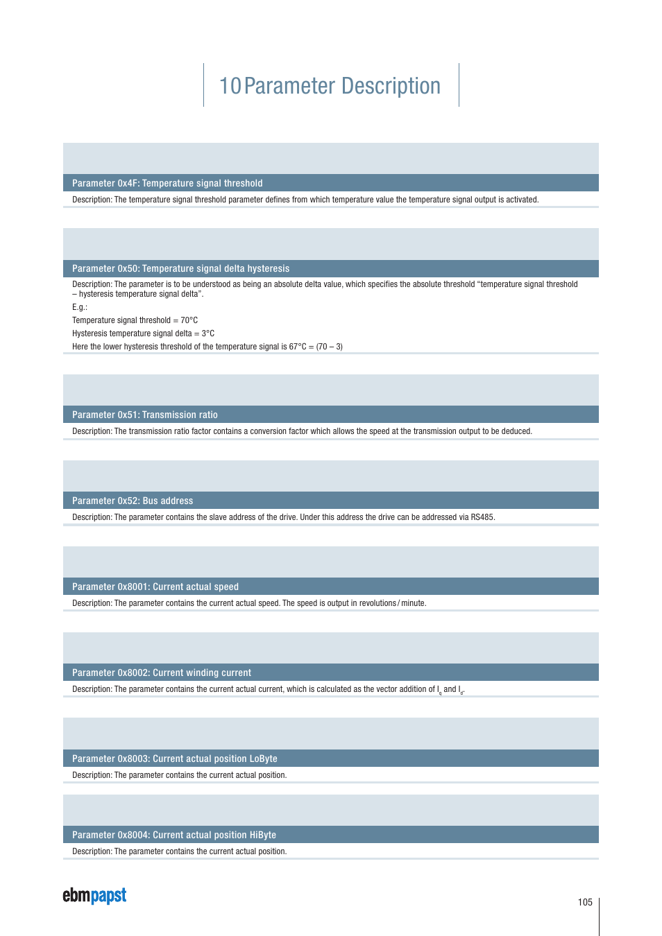 10 parameter description | ebm-papst ECI-63.XX-K4 User Manual | Page 105 / 112