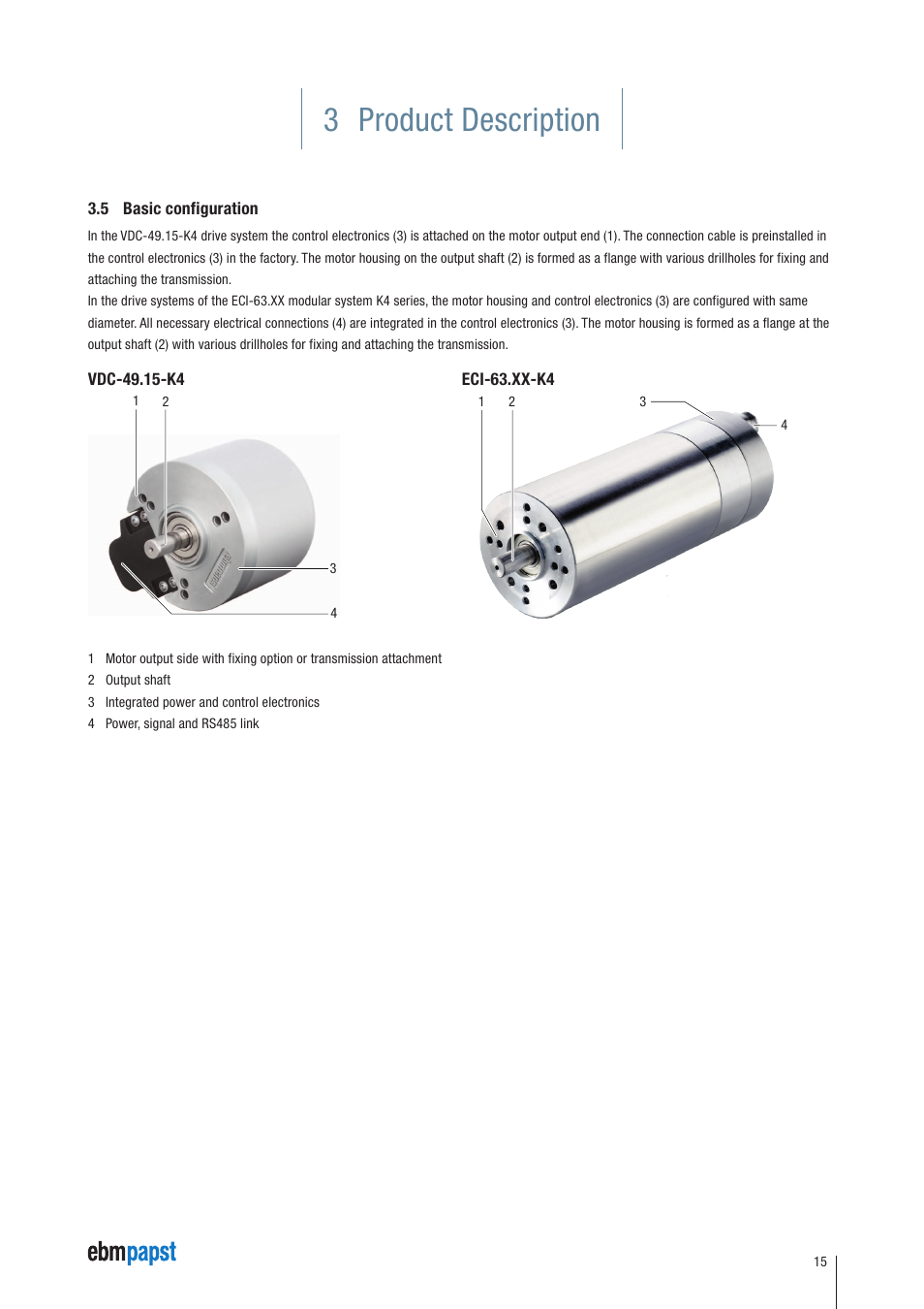 5 basic configuration, 3 product description | ebm-papst ECI-63.XX-K4 User Manual | Page 15 / 112