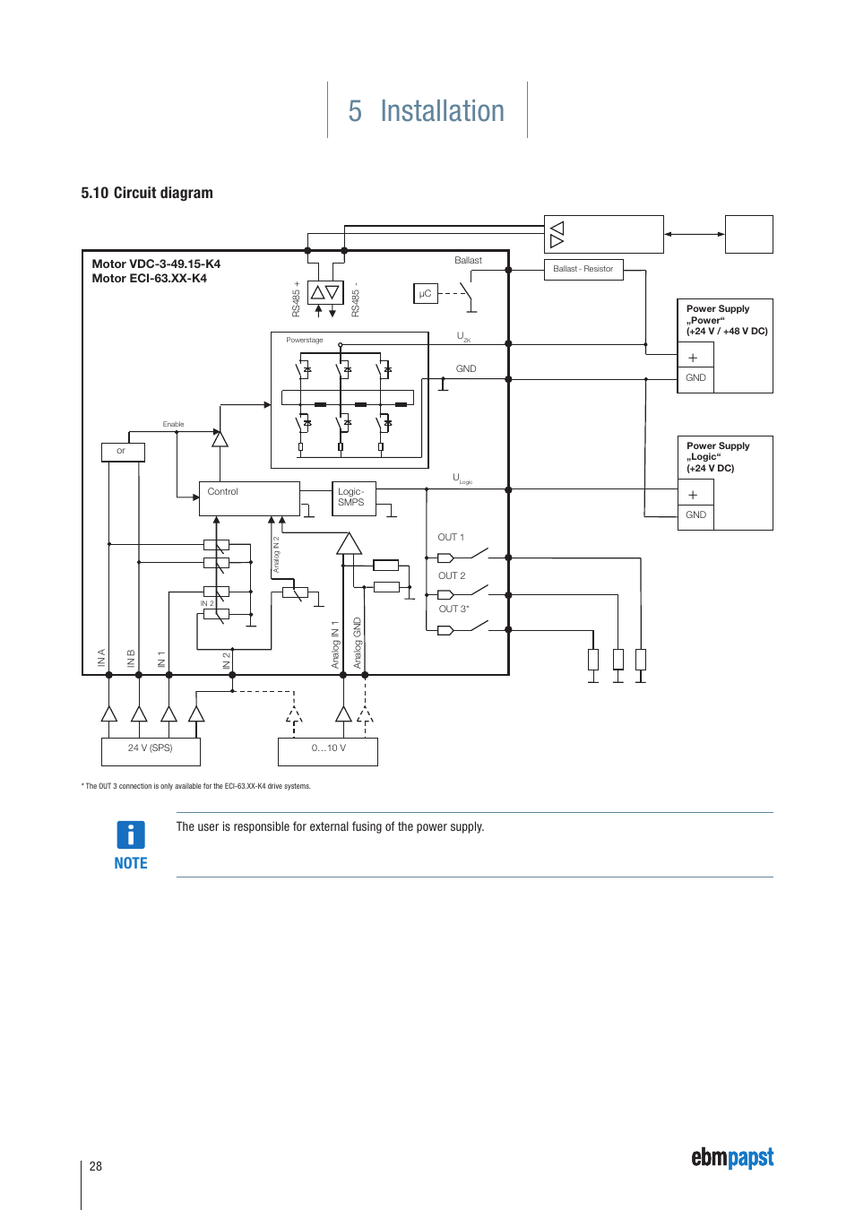 10 circuit diagram, 5 installation | ebm-papst ECI-63.XX-K4 User Manual | Page 28 / 112