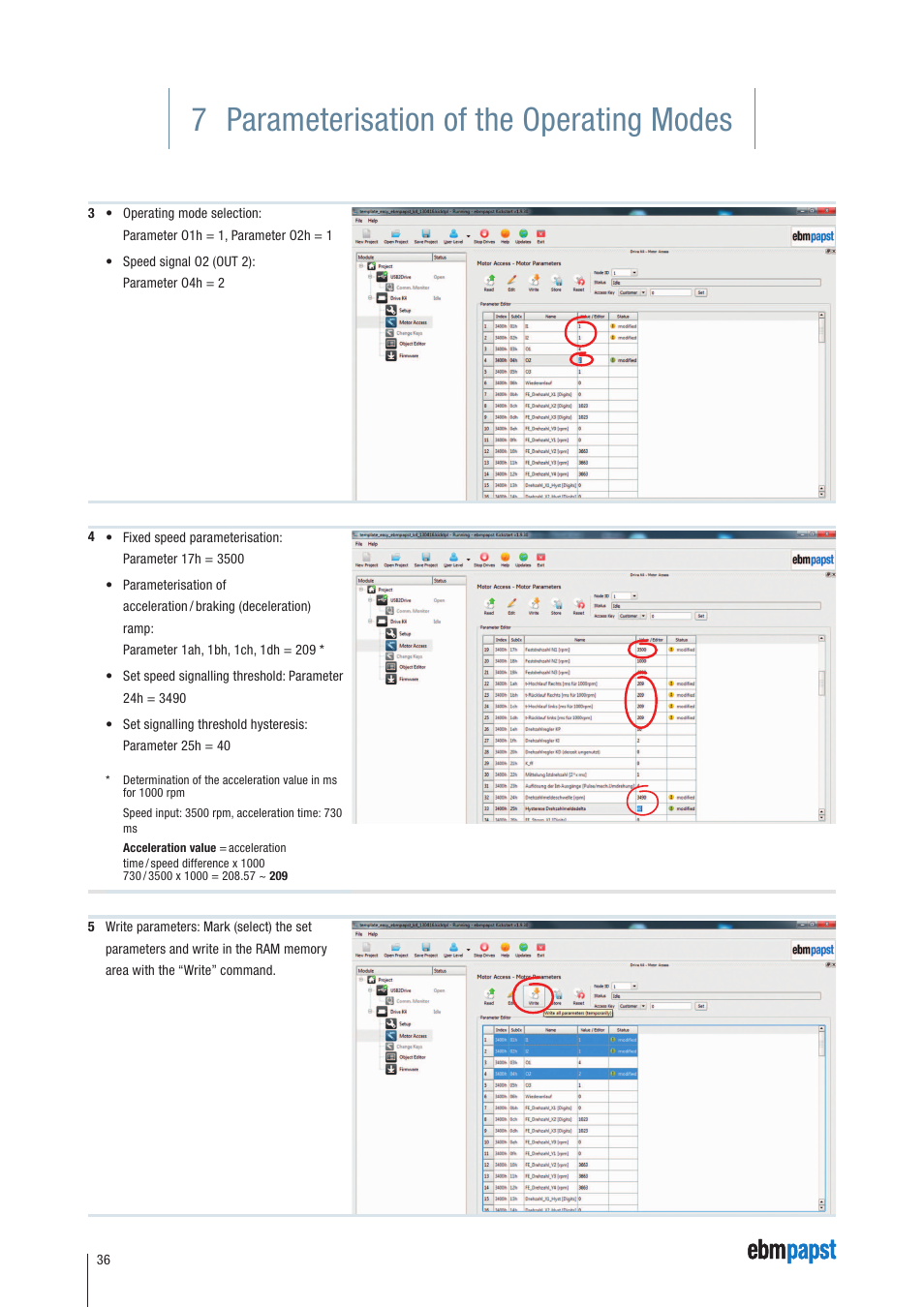 7 parameterisation of the operating modes | ebm-papst ECI-63.XX-K4 User Manual | Page 36 / 112
