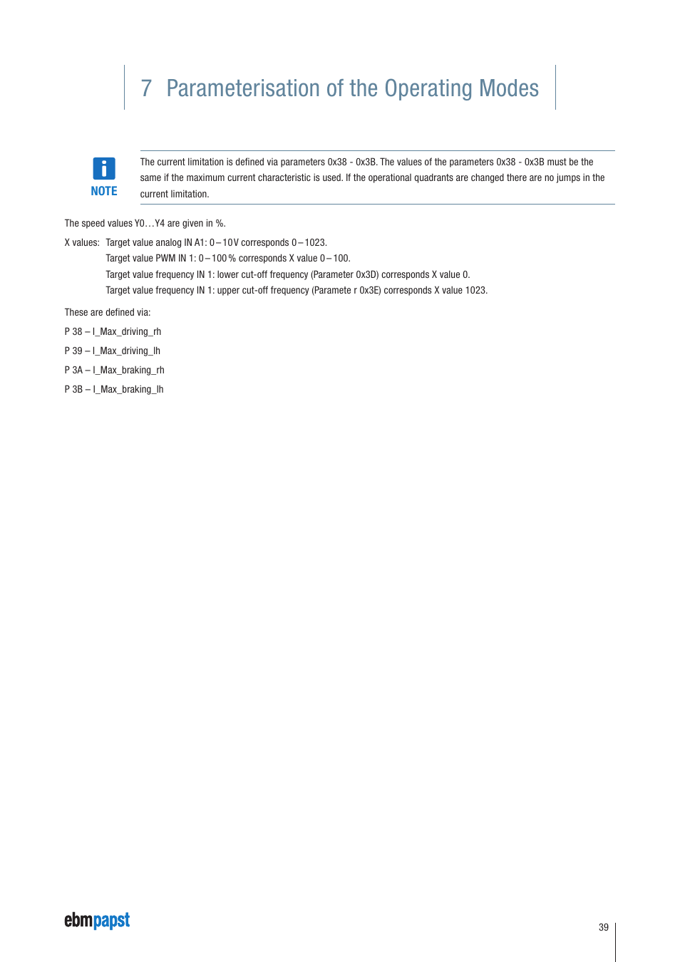 7 parameterisation of the operating modes | ebm-papst ECI-63.XX-K4 User Manual | Page 39 / 112