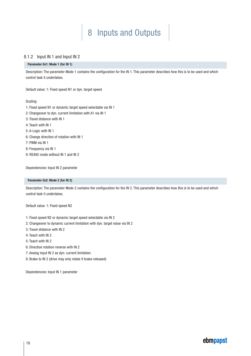 2 input in 1 and input in 2, 8 inputs and outputs | ebm-papst ECI-63.XX-K4 User Manual | Page 78 / 112