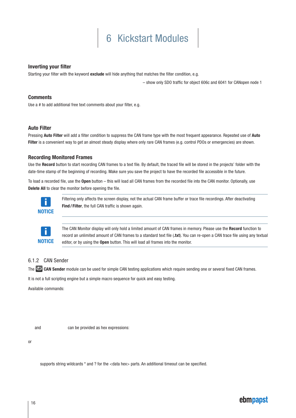 2 can sender, 6 kickstart modules | ebm-papst Kickstart User Manual | Page 16 / 33
