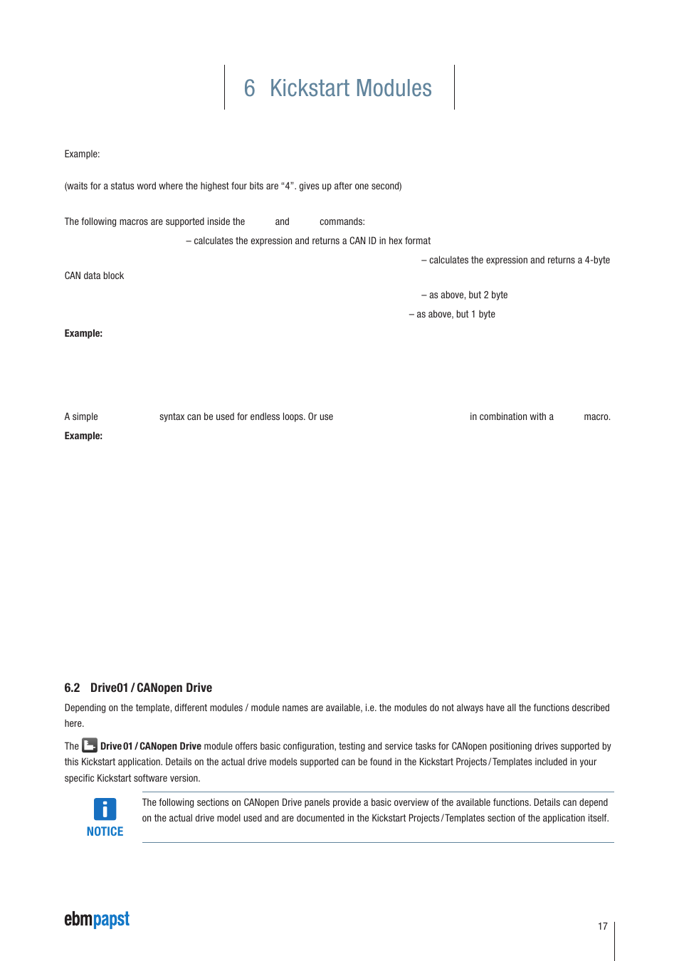 2 drive01 / canopen drive, Drive01 / canopen drive, 6 kickstart modules | ebm-papst Kickstart User Manual | Page 17 / 33