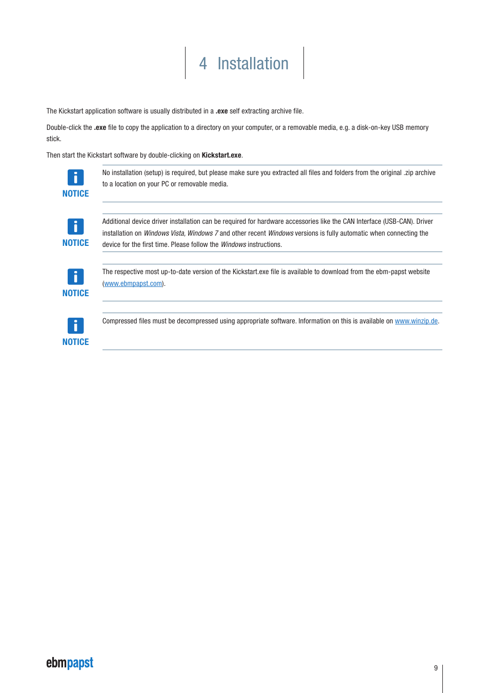 4 installation | ebm-papst Kickstart User Manual | Page 9 / 33
