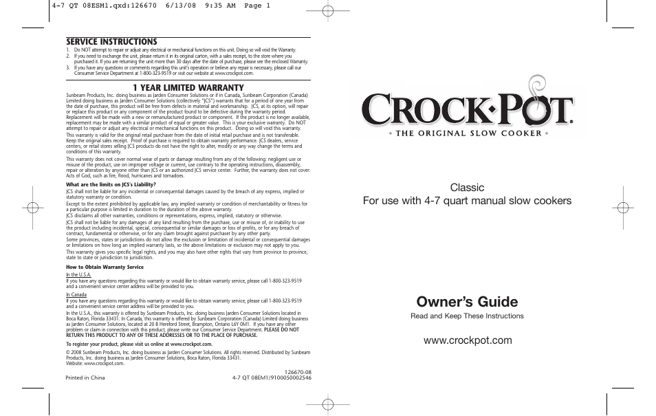 Crock-Pot 126670-08 User Manual | 17 pages