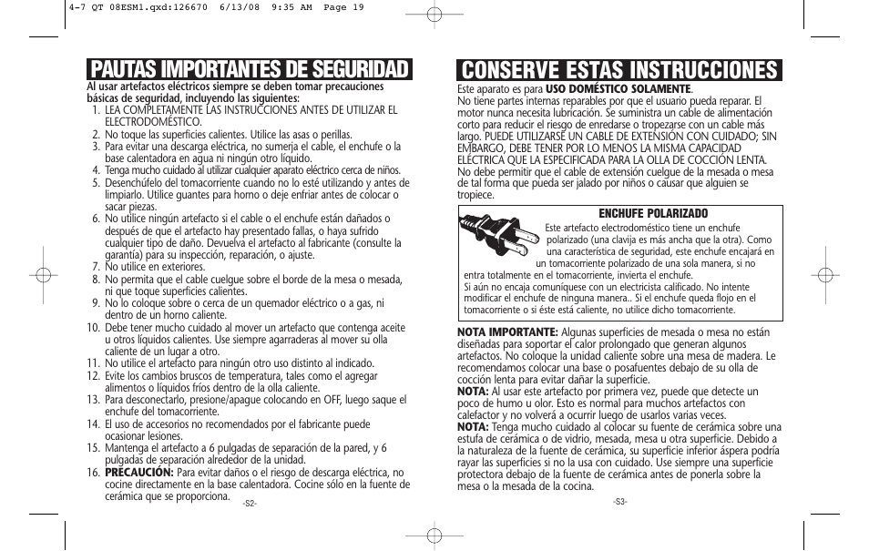 Conserve estas instrucciones, Pautas importantes de seguridad | Crock-Pot 126670-08 User Manual | Page 10 / 17