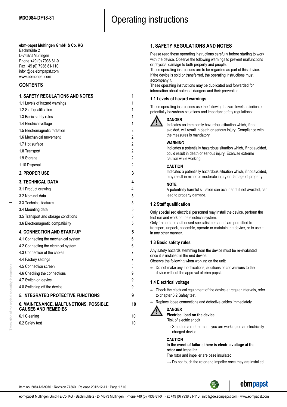 ebm-papst M3G084-DF18-81 User Manual | 10 pages