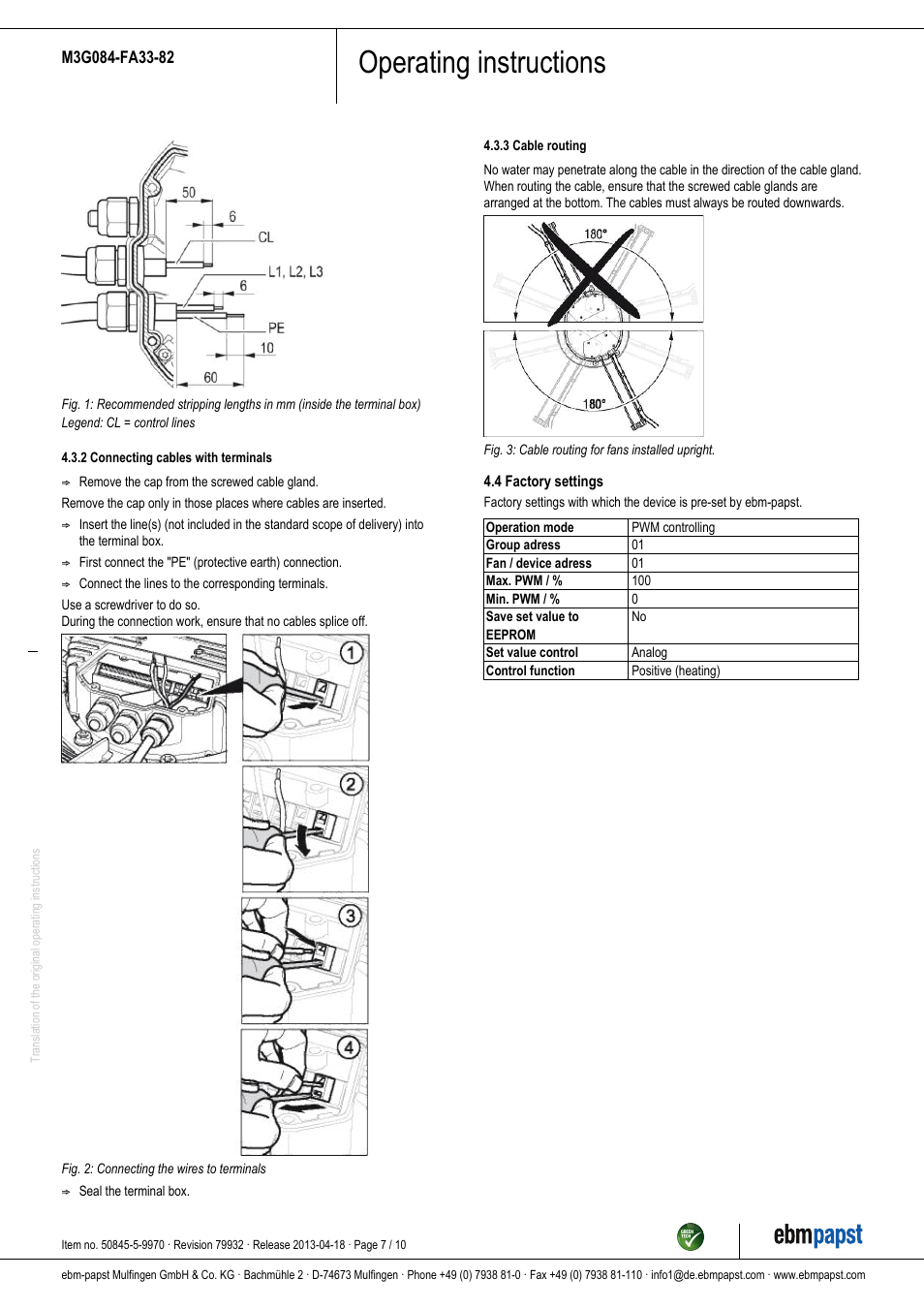 Operating instructions | ebm-papst M3G084-FA33-82 User Manual | Page 7 / 10