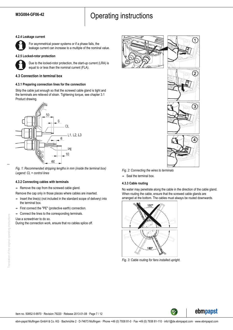 Operating instructions | ebm-papst M3G084-GF06-42 User Manual | Page 7 / 12