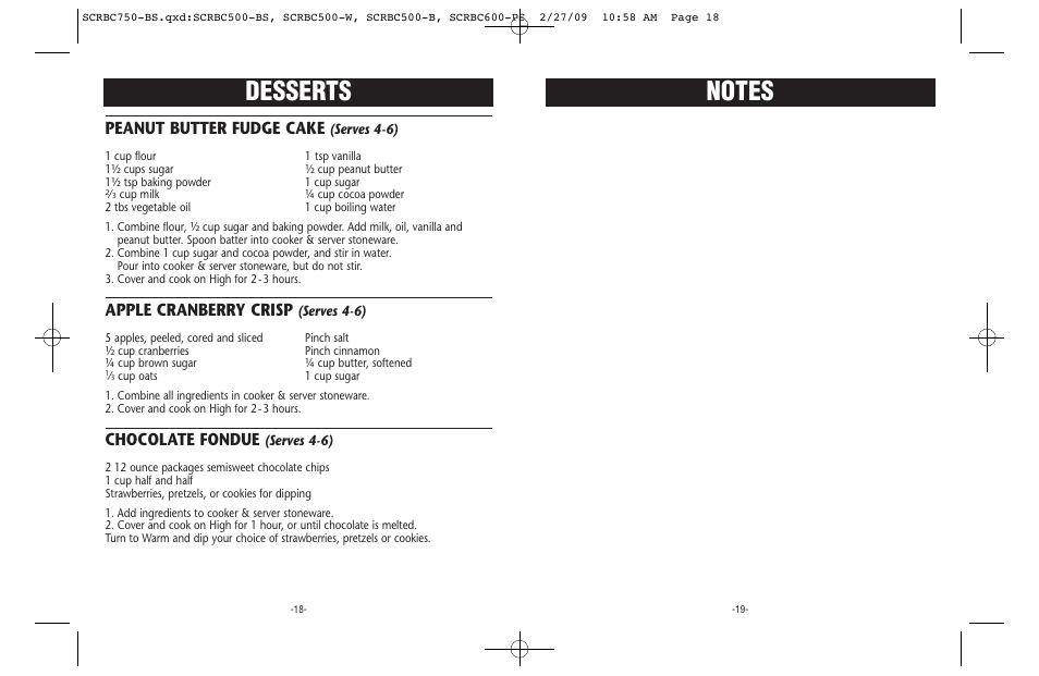 Peanut butter fudge cake, Apple cranberry crisp, Chocolate fondue | Crock-Pot 133481 User Manual | Page 10 / 10