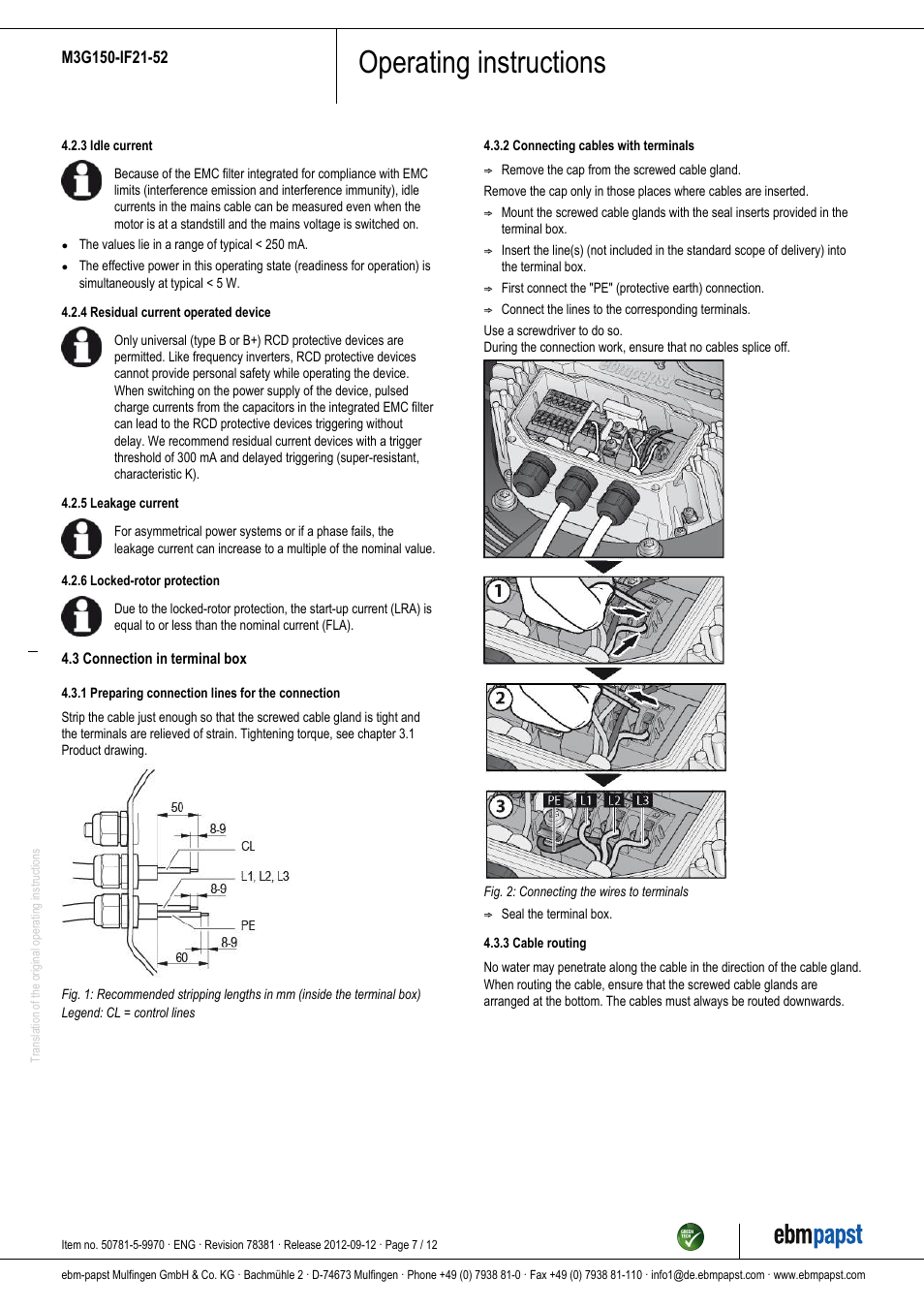 Operating instructions | ebm-papst M3G150-IF21-52 User Manual | Page 7 / 12