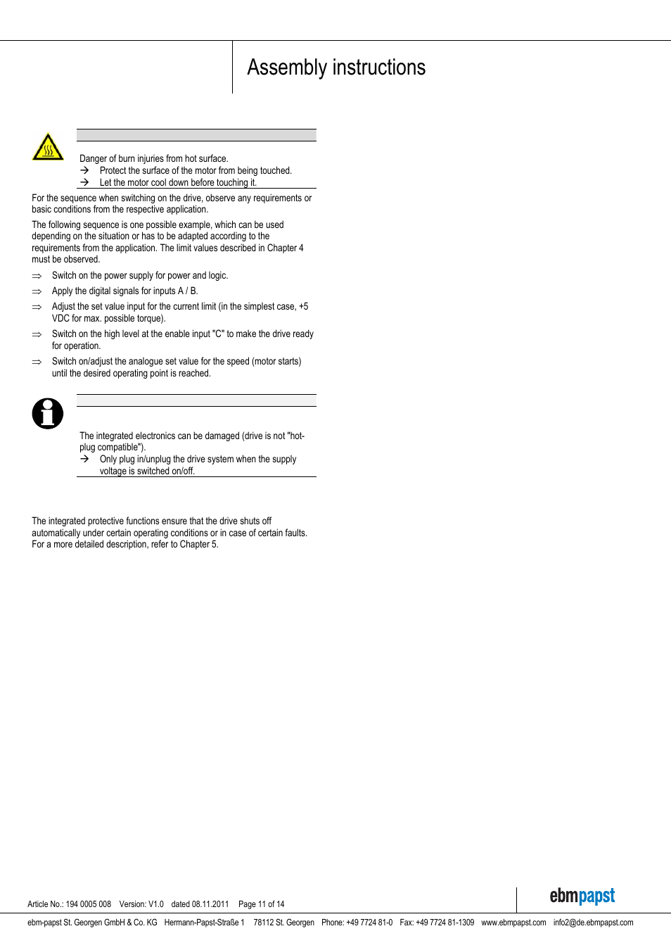 Assembly instructions | ebm-papst VDC-3-49.15 User Manual | Page 11 / 14