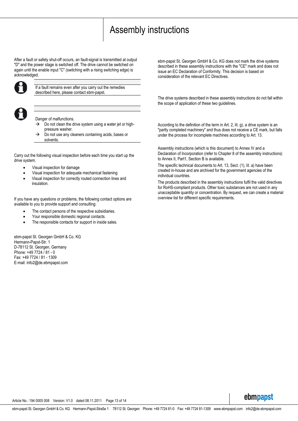 Assembly instructions | ebm-papst VDC-3-49.15 User Manual | Page 13 / 14