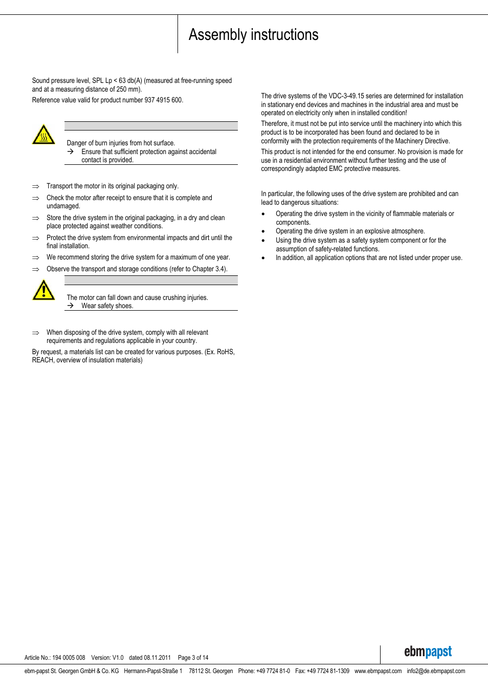 Assembly instructions | ebm-papst VDC-3-49.15 User Manual | Page 3 / 14