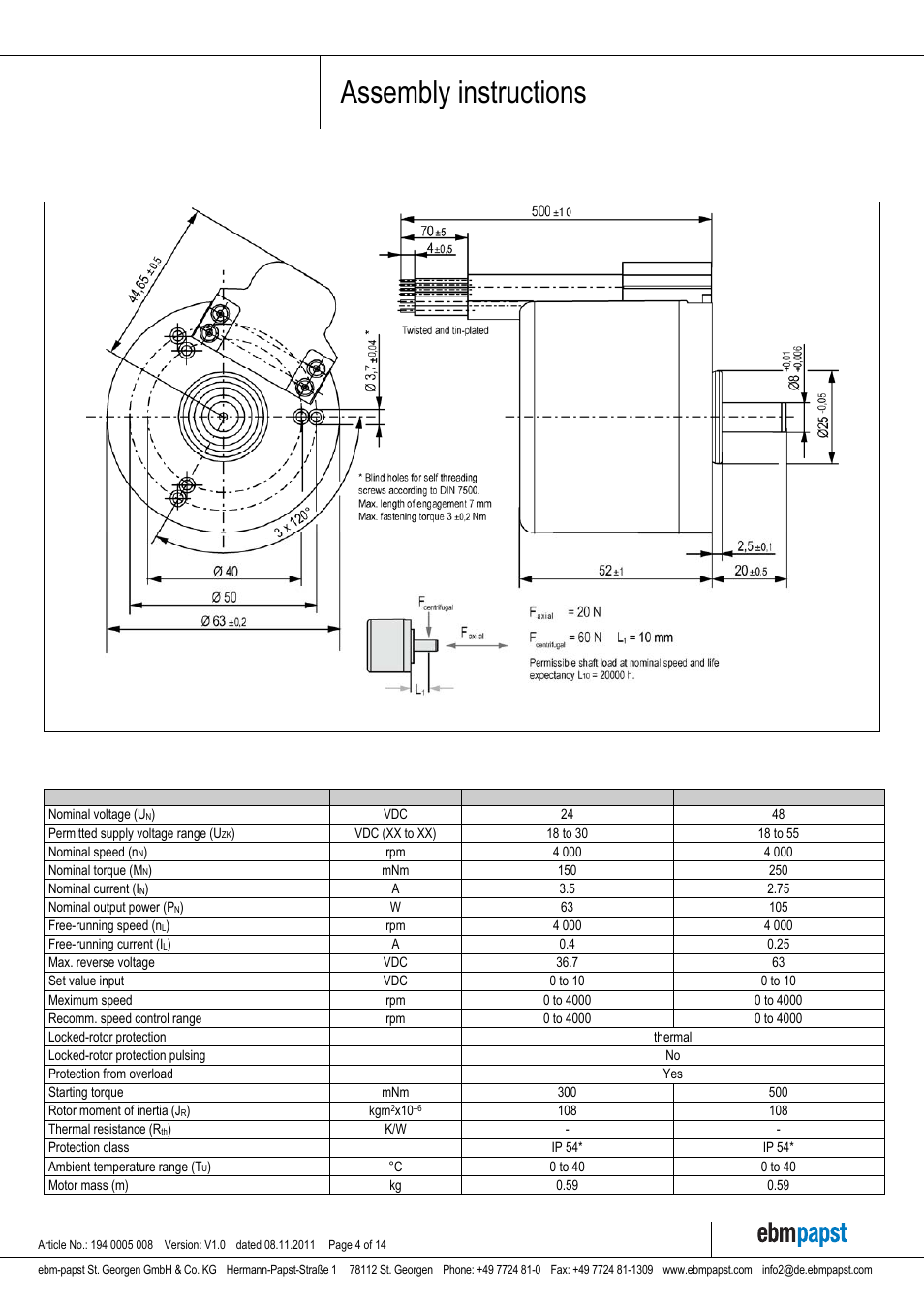 Assembly instructions | ebm-papst VDC-3-49.15 User Manual | Page 4 / 14