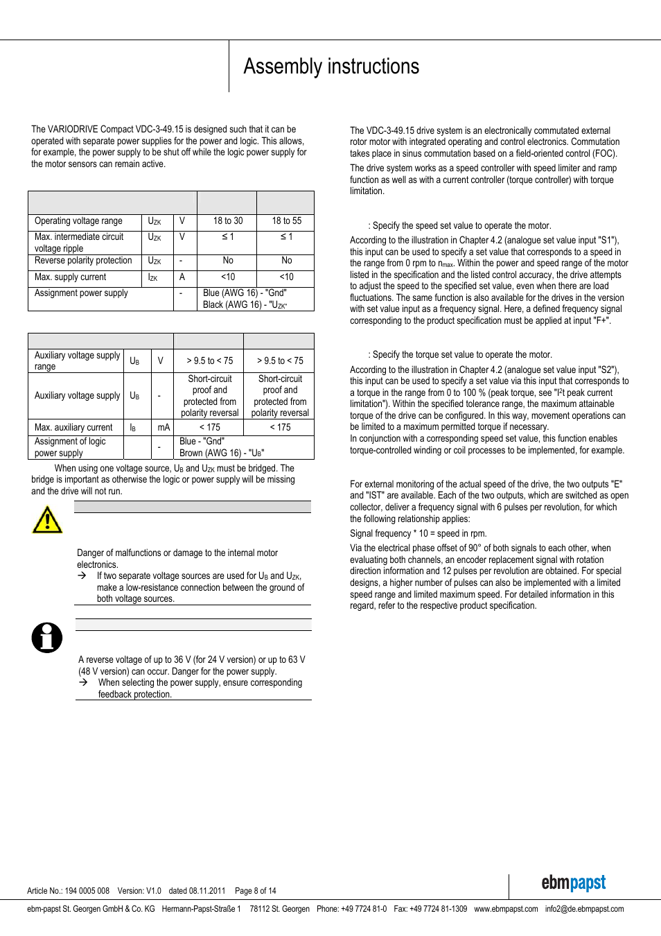 Assembly instructions | ebm-papst VDC-3-49.15 User Manual | Page 8 / 14