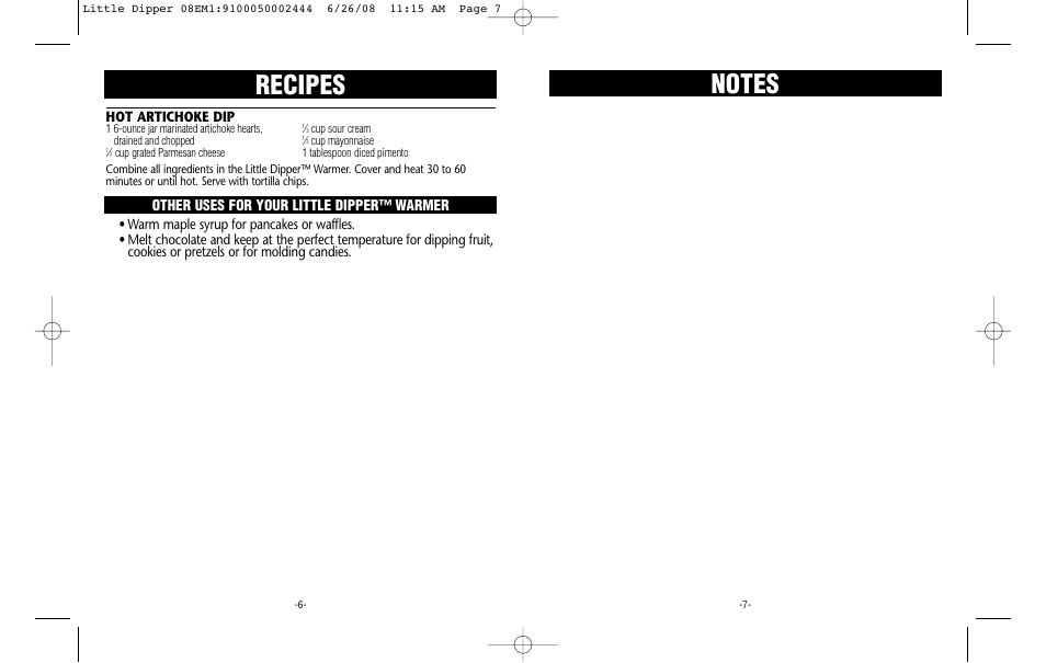 Recipes, Hot artichoke dip | Crock-Pot 08EM1/9100050002444 User Manual | Page 4 / 4