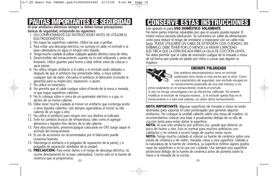 Conserve estas instrucciones, Pautas importantes de seguridad | Crock-Pot Smart-Pot 4-7 Quart User Manual | Page 10 / 18
