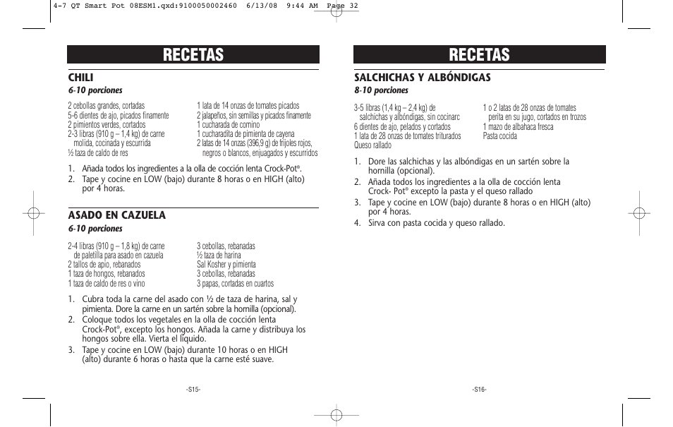 Recetas | Crock-Pot Smart-Pot 4-7 Quart User Manual | Page 17 / 18