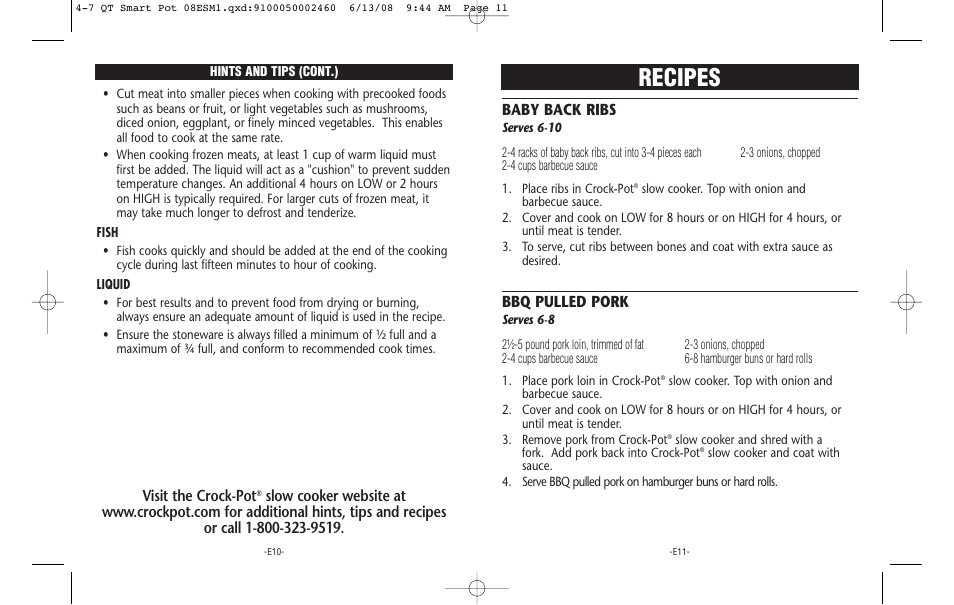Recipes, Visit the crock-pot, Bbq pulled pork | Crock-Pot Smart-Pot 4-7 Quart User Manual | Page 6 / 18