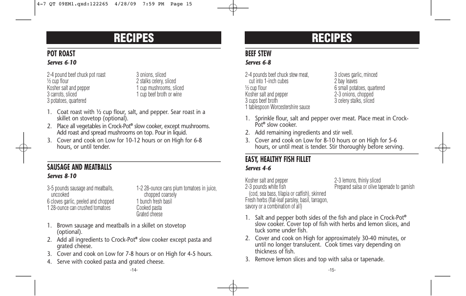 Recipes | Crock-Pot Classic 4-7 Quart User Manual | Page 8 / 8
