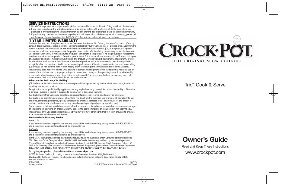 Crock-Pot Trio User Manual | 10 pages