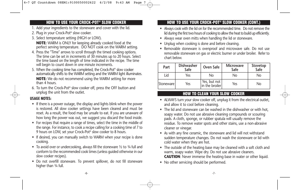 Crock-Pot Countdownn 4-7 Quart User Manual | Page 4 / 8