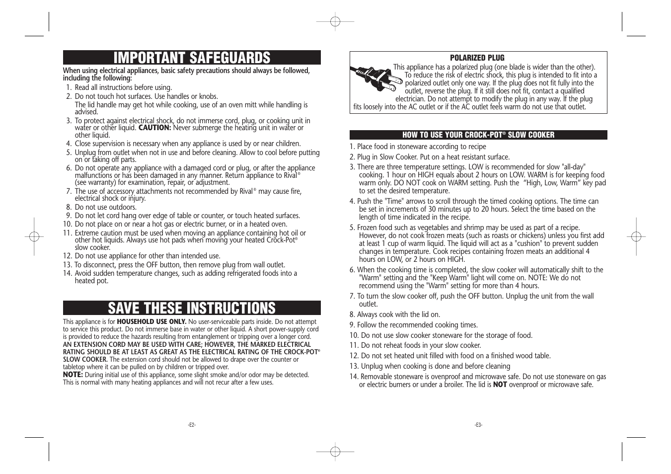 Important safeguards, Save these instructions | Crock-Pot Stoneware User Manual | Page 2 / 9