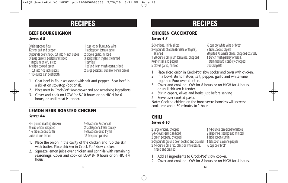 Recipes | Crock-Pot 4-7QT User Manual | Page 7 / 8