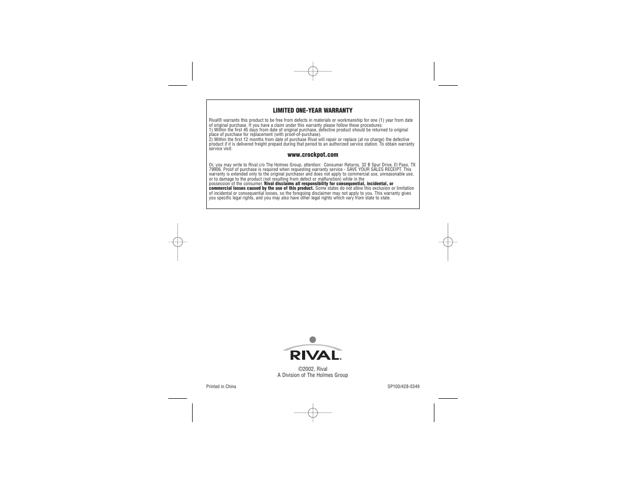 Crock-Pot SP100 User Manual | Page 5 / 5