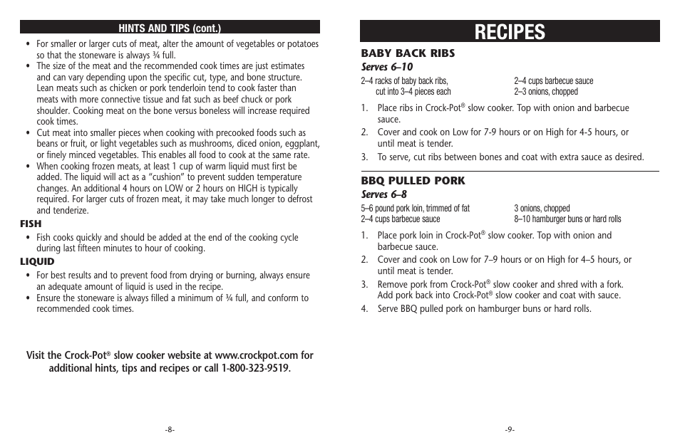 Recipes | Crock-Pot Classic 8 Quart User Manual | Page 5 / 8