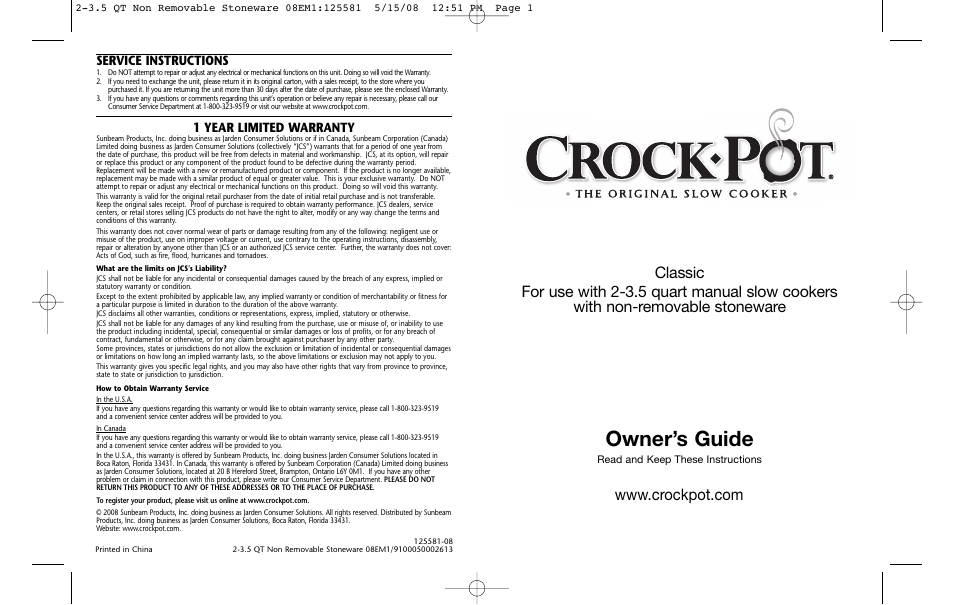 Crock-Pot Classic 2-3.5 Quart User Manual | 7 pages