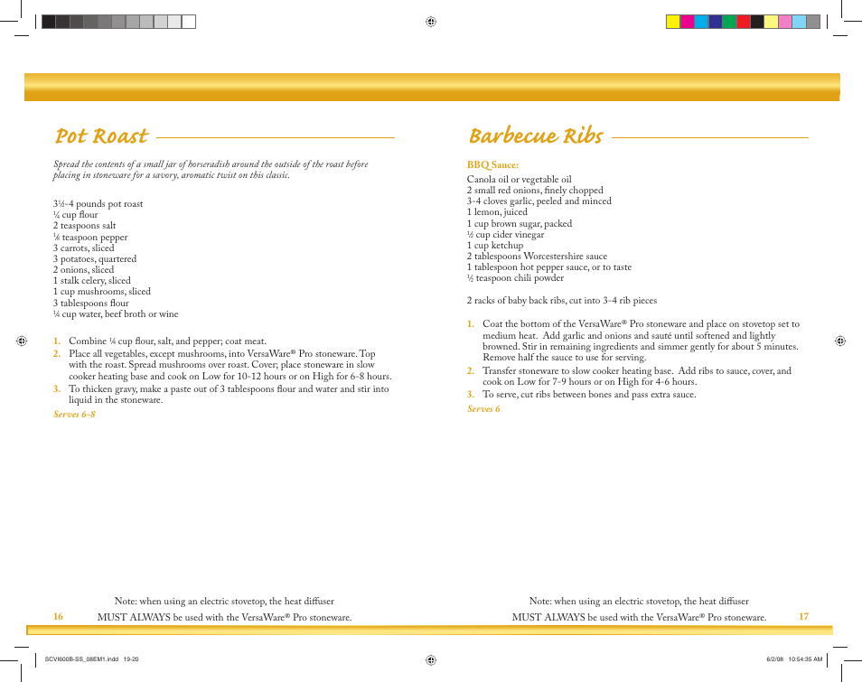 Pot roast, Barbecue ribs | Crock-Pot VersaWare Pro User Manual | Page 10 / 33