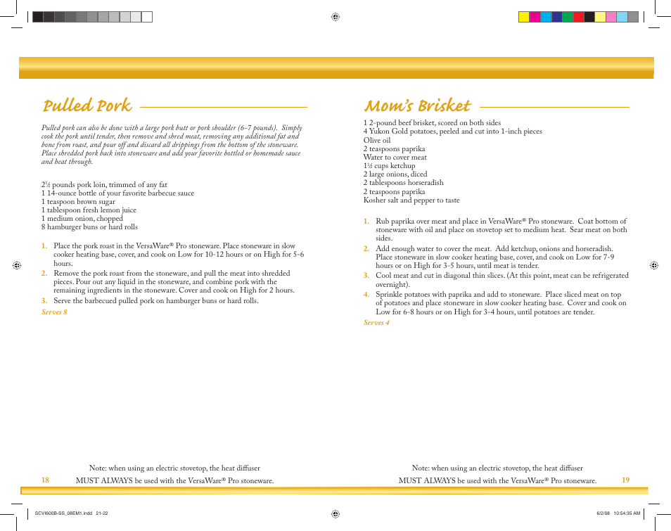 Pulled pork, Mom’s brisket | Crock-Pot VersaWare Pro User Manual | Page 11 / 33