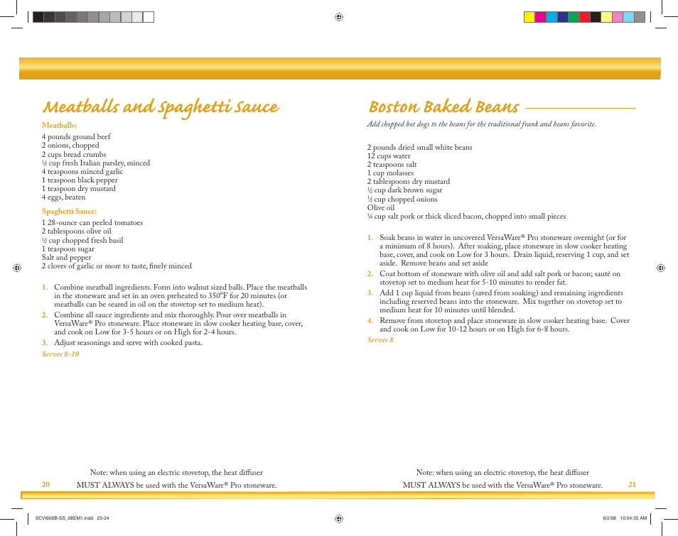 Meatballs and spaghetti sauce, Boston baked beans | Crock-Pot VersaWare Pro User Manual | Page 12 / 33