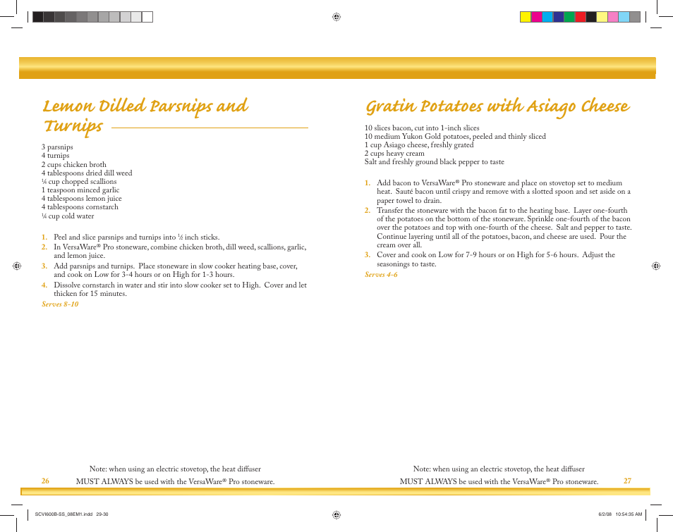 Lemon dilled parsnips and turnips, Gratin potatoes with asiago cheese | Crock-Pot VersaWare Pro User Manual | Page 15 / 33