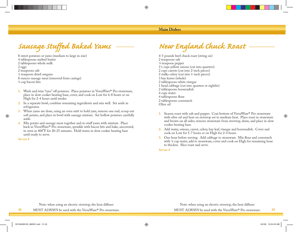 Sausage stuffed baked yams, New england chuck roast | Crock-Pot VersaWare Pro User Manual | Page 16 / 33