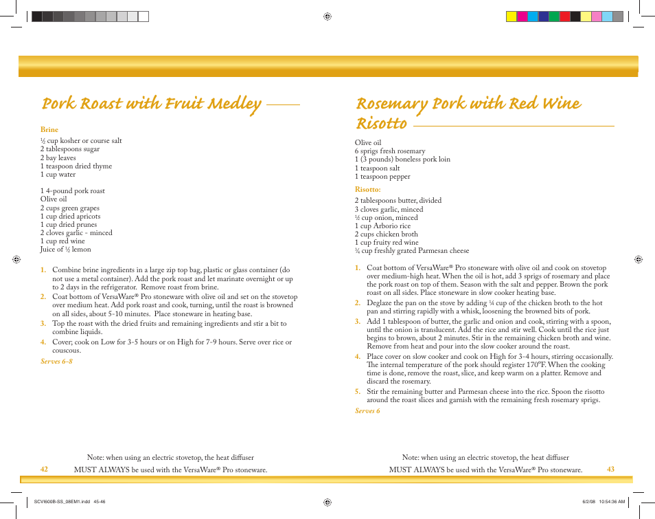 Pork roast with fruit medley, Rosemary pork with red wine risotto | Crock-Pot VersaWare Pro User Manual | Page 23 / 33