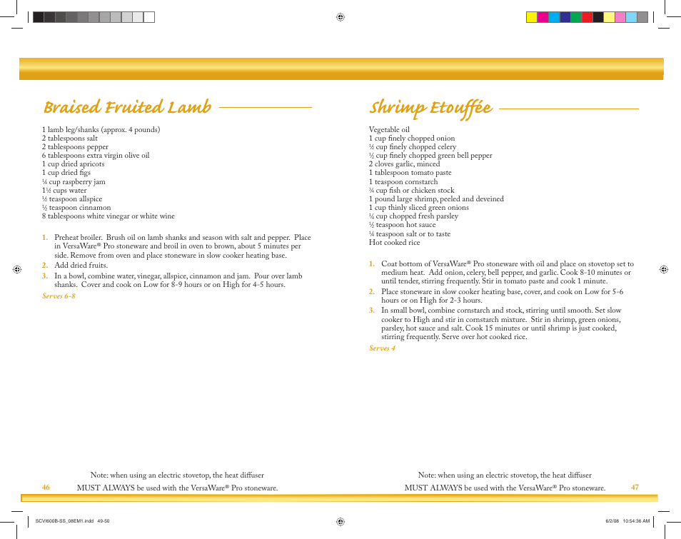 Braised fruited lamb, Shrimp etouffée | Crock-Pot VersaWare Pro User Manual | Page 25 / 33