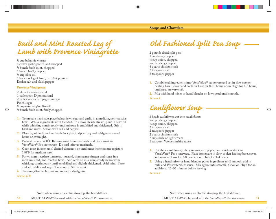Old fashioned split pea soup, Caulifl ower soup | Crock-Pot VersaWare Pro User Manual | Page 28 / 33