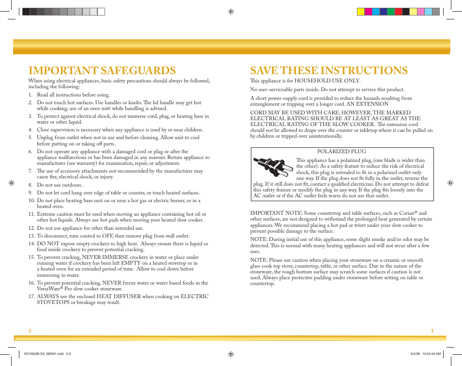 Save these instructions, Important safeguards | Crock-Pot VersaWare Pro User Manual | Page 3 / 33